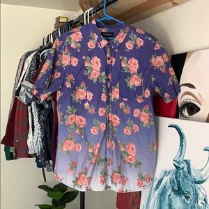 Floral purple short sleeve button up